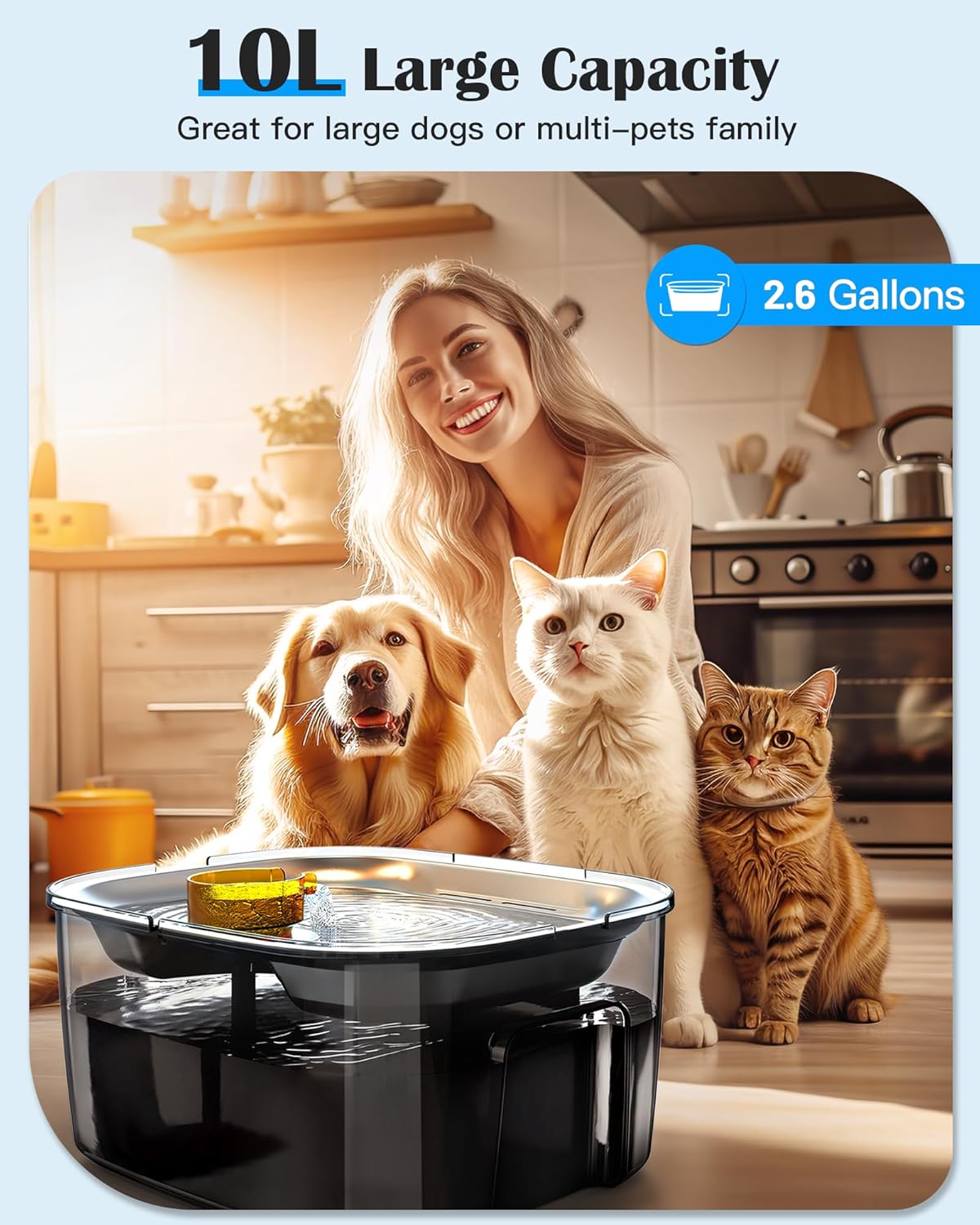 2.6 Gallon Stainless Steel Dog Water Fountain for Large Dogs & Multi Pets-3