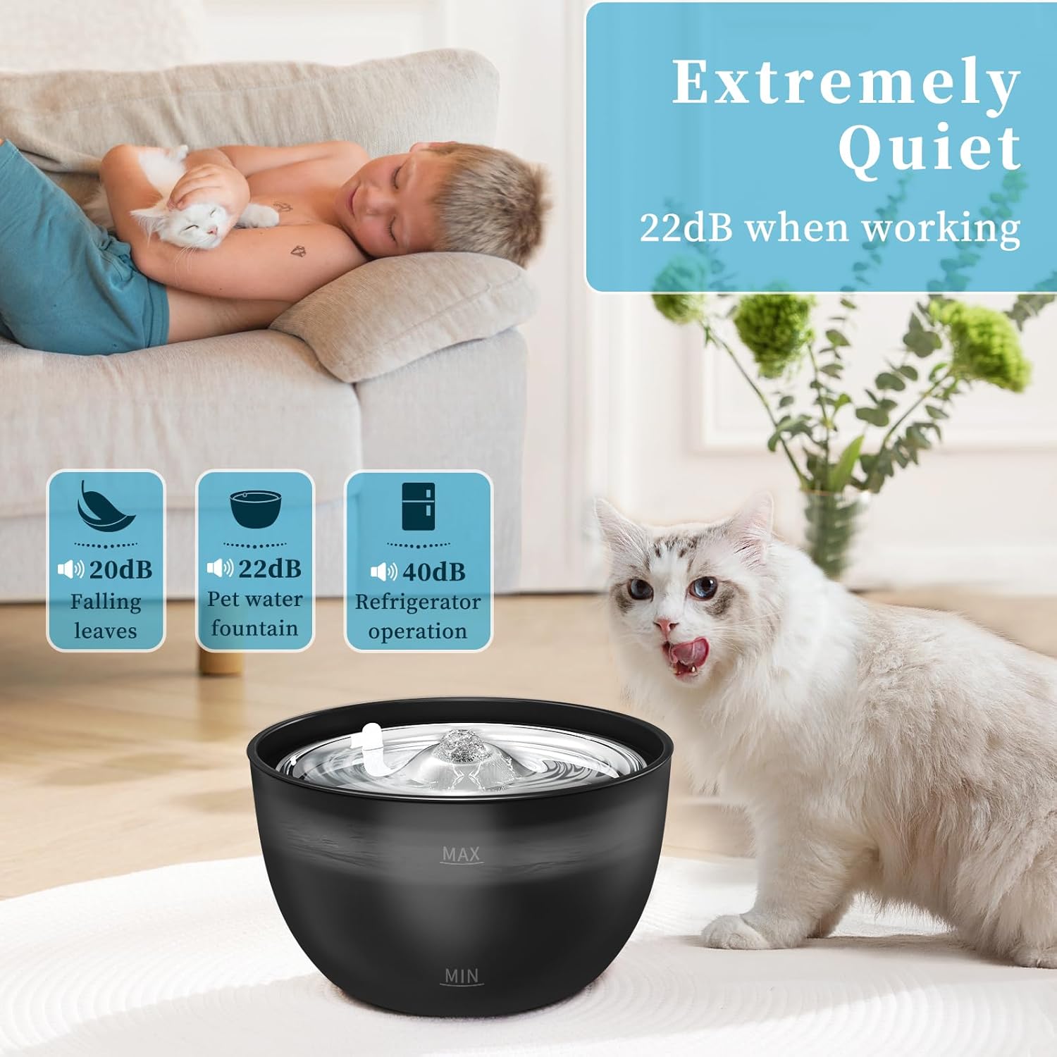 102oz/3L Cat Water Fountain Stainless Steel Tray Automatic Water Bowl Dispenser for Pets-2