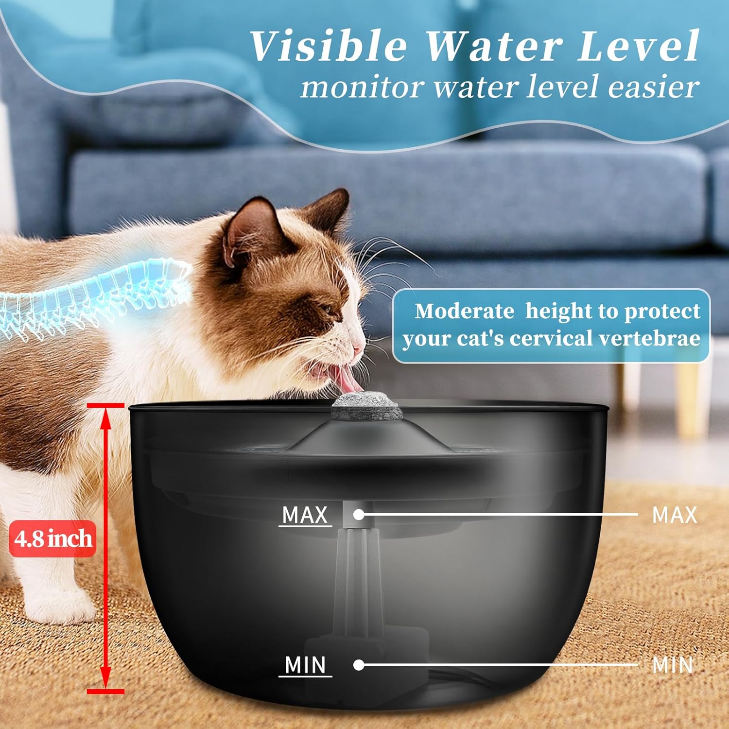 102oz/3L Cat Water Fountain Stainless Steel Tray Automatic Water Bowl Dispenser for Pets-3